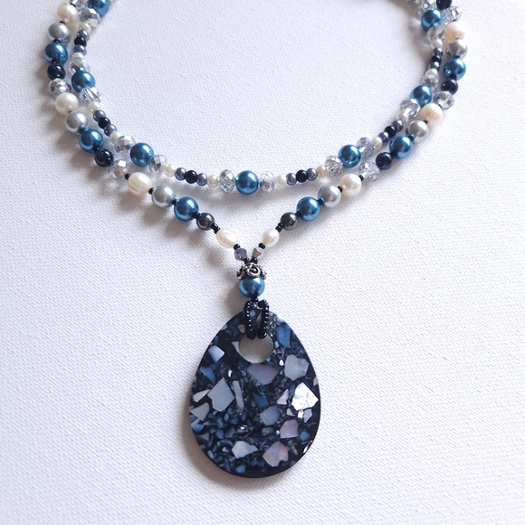 Hand Crafted Jewelry - Multistrand Beaded Teardrop Pendant Necklace